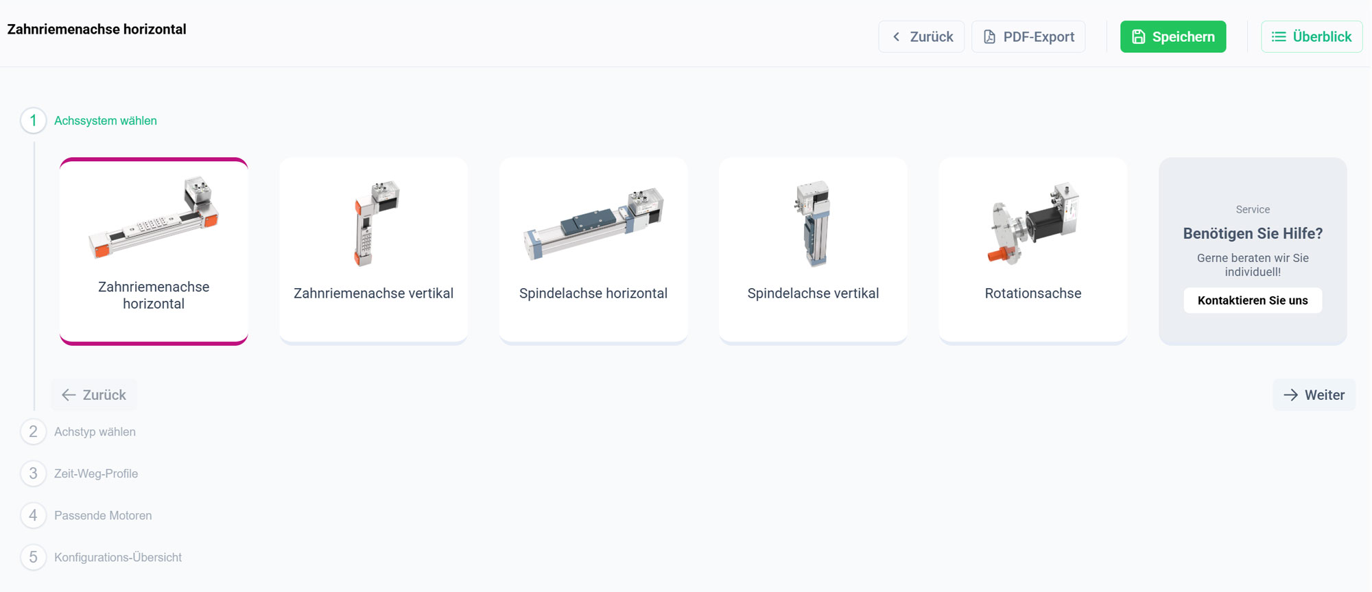 MotorFinder Schritt 1: Achssystem w&auml;hlen